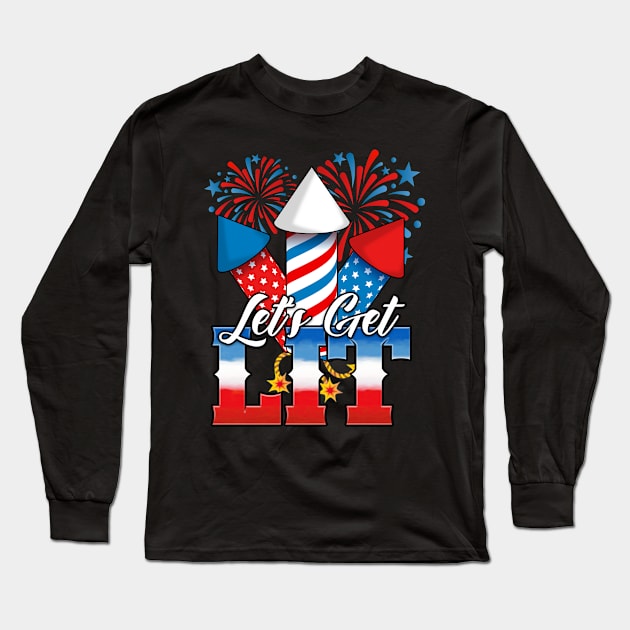 Lets Get Lit Patriotic 4th of July Party Long Sleeve T-Shirt by Kribis